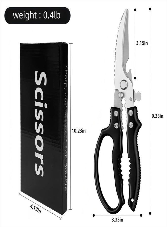 ANMIOU Kitchen Scissors Stainless Steel Shear, Safety Lock, Sharp Heavy Duty Poultry Shears for Food, Chicken Bones, Turkey, Dishwasher Safe, 9.33 Inch, Black - Image 2